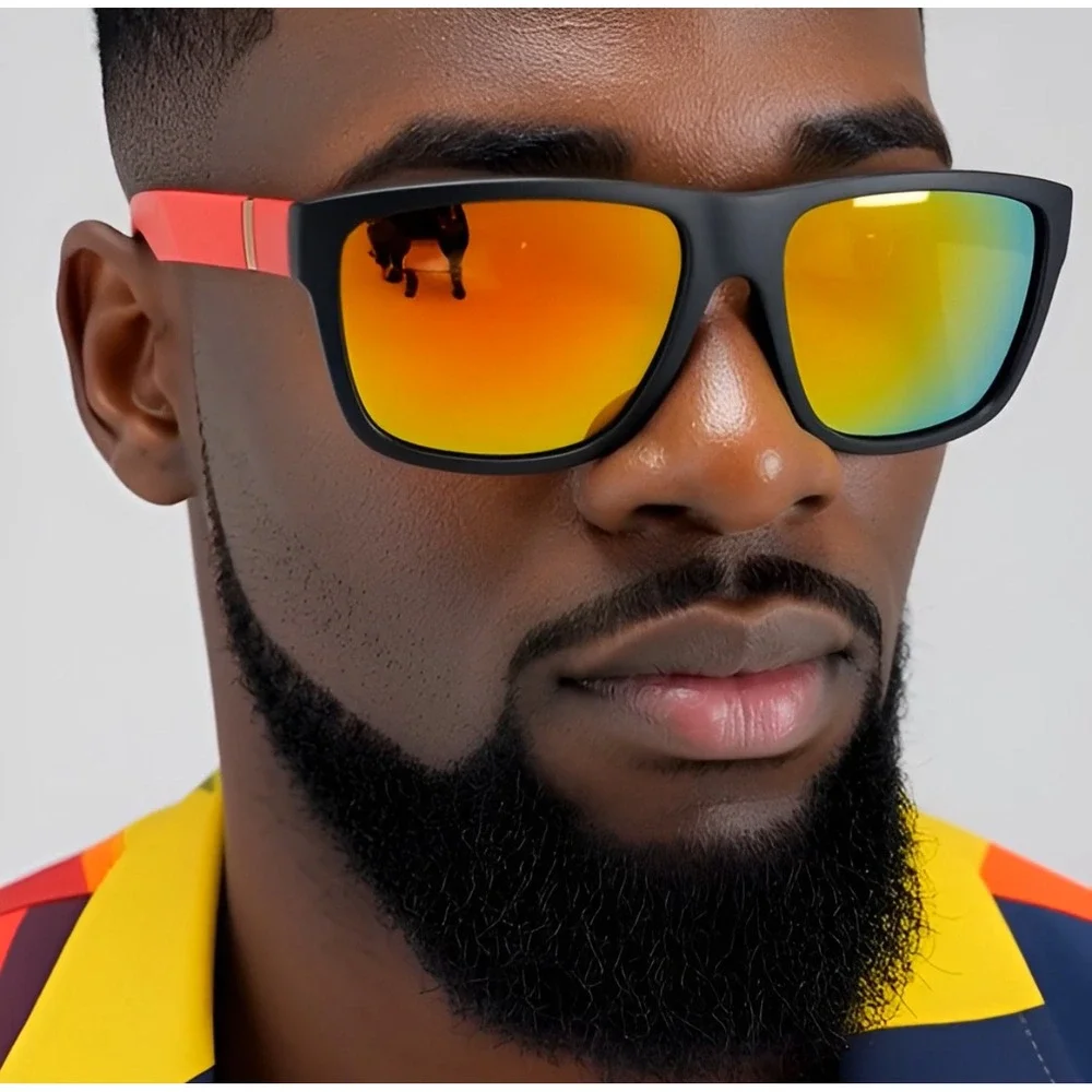 Men's Sunglasses Polarized ORange Mirrored Lens Square Frame Driving Fishing New
